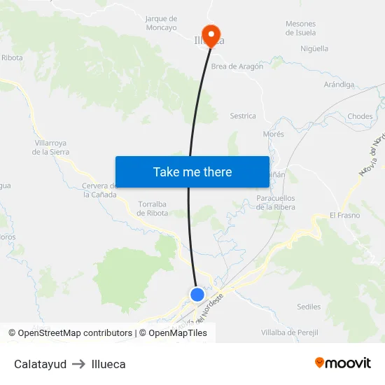 Calatayud to Illueca map