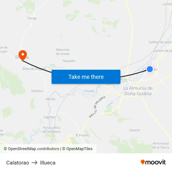 Calatorao to Illueca map