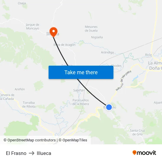 El Frasno to Illueca map