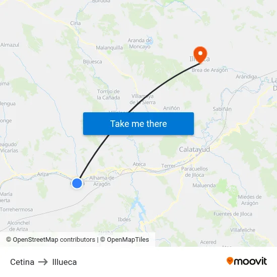 Cetina to Illueca map