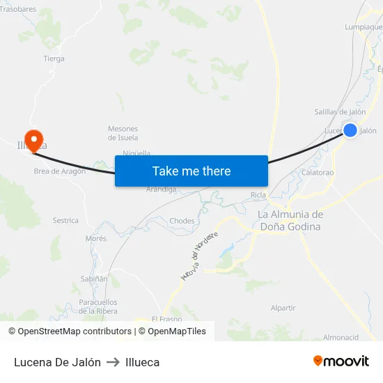 Lucena De Jalón to Illueca map