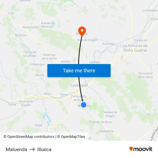 Maluenda to Illueca map