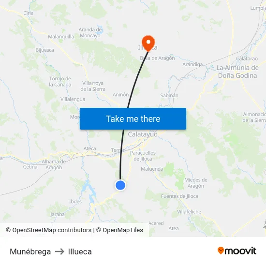 Munébrega to Illueca map