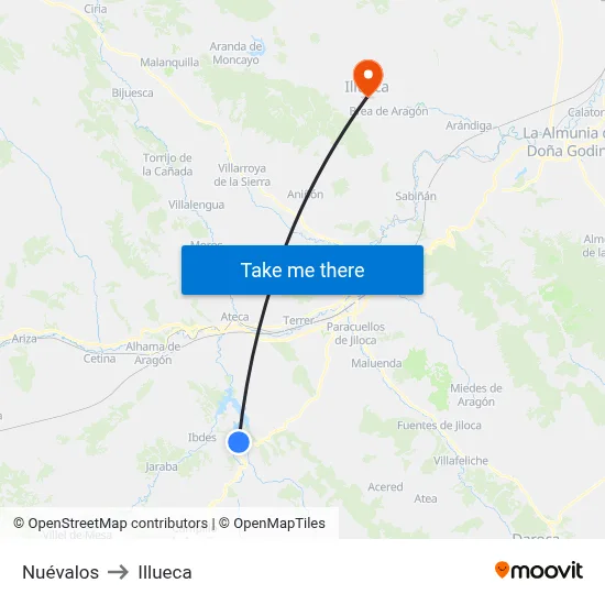 Nuévalos to Illueca map