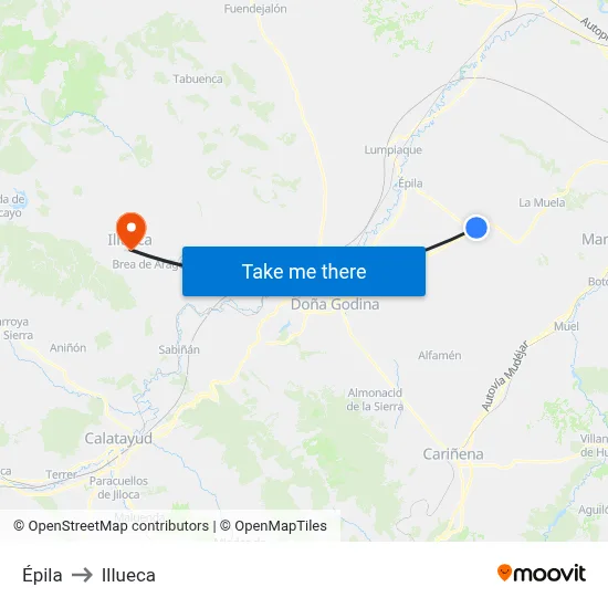 Épila to Illueca map
