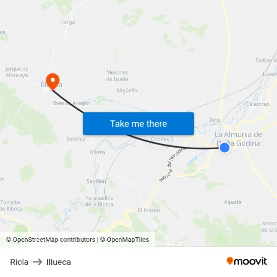 Ricla to Illueca map