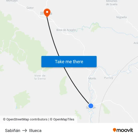 Sabiñán to Illueca map