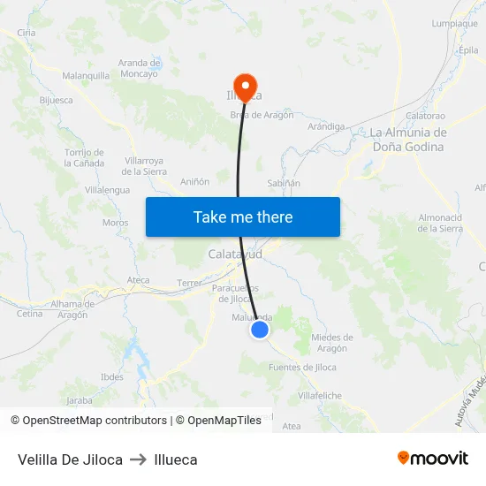Velilla De Jiloca to Illueca map