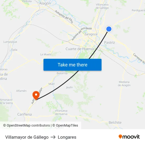 Villamayor de Gállego to Longares map