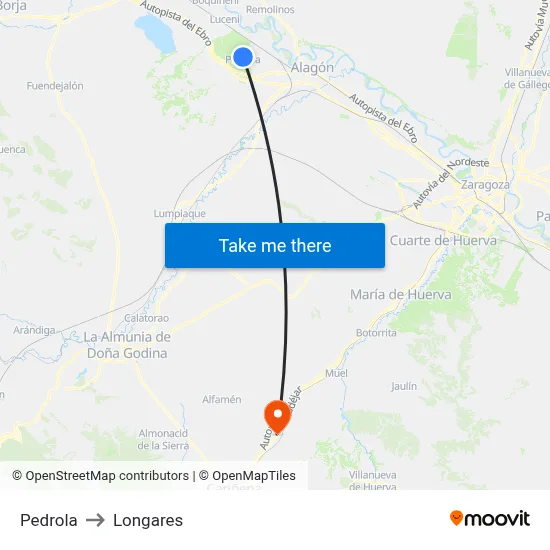 Pedrola to Longares map