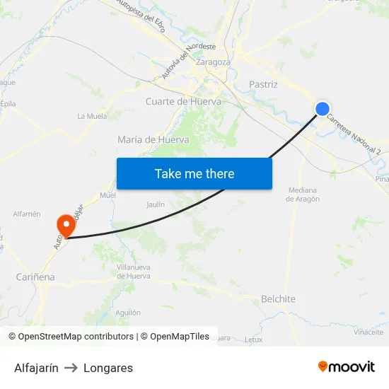 Alfajarín to Longares map