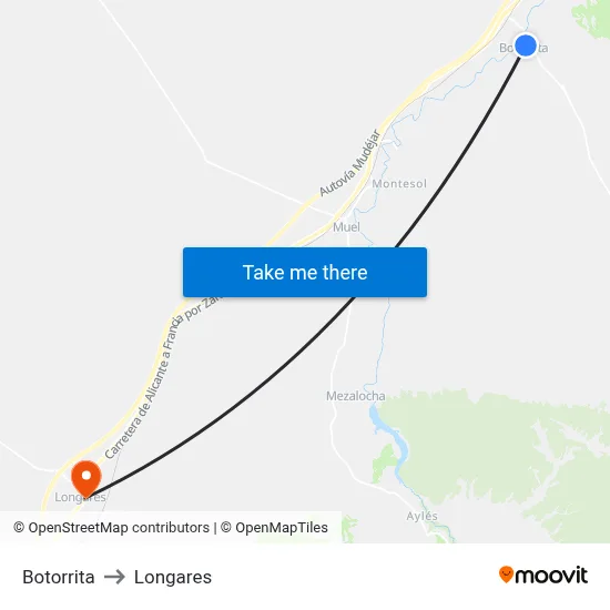 Botorrita to Longares map