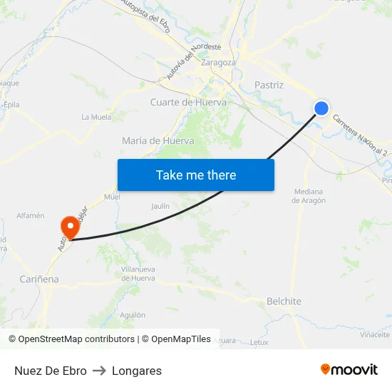 Nuez De Ebro to Longares map