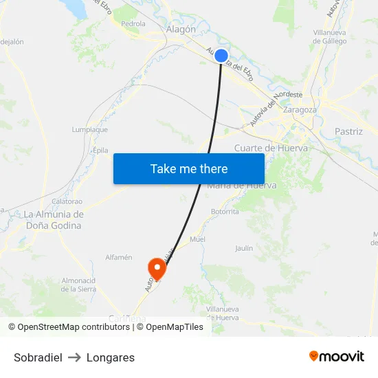 Sobradiel to Longares map