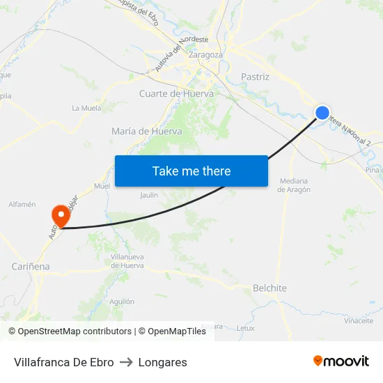 Villafranca De Ebro to Longares map