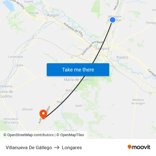 Villanueva De Gállego to Longares map