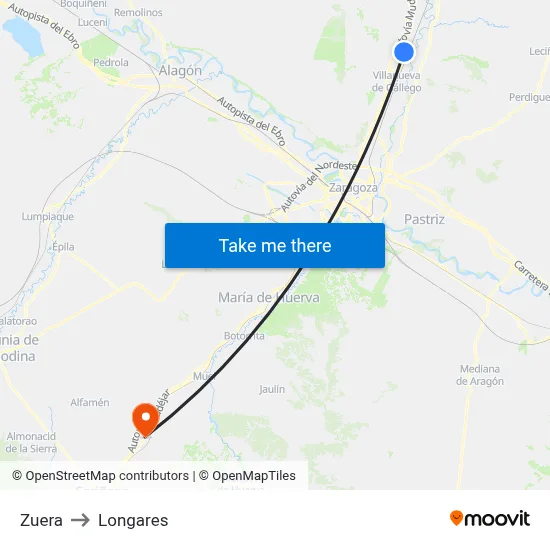 Zuera to Longares map