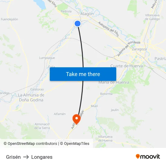 Grisén to Longares map