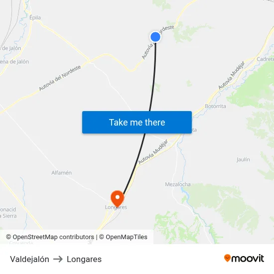 Valdejalón to Longares map