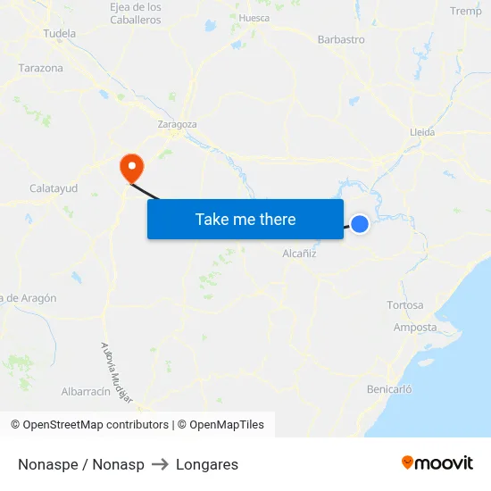 Nonaspe / Nonasp to Longares map