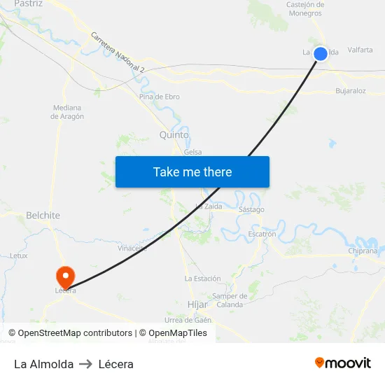 La Almolda to Lécera map