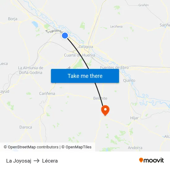 La Joyosaj to Lécera map