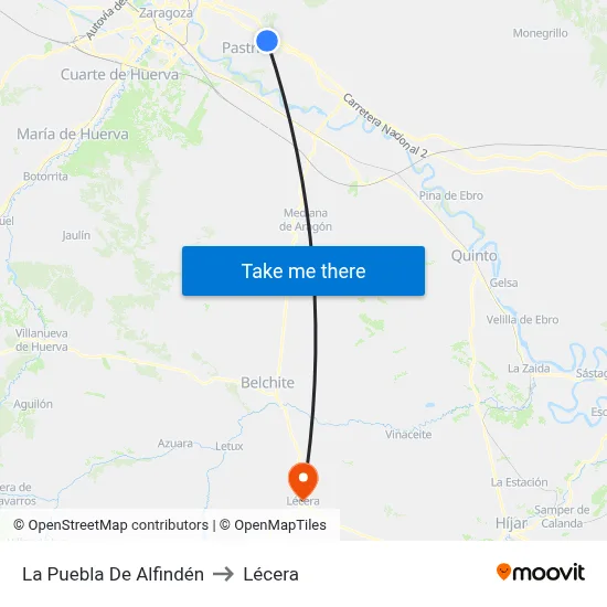 La Puebla De Alfindén to Lécera map