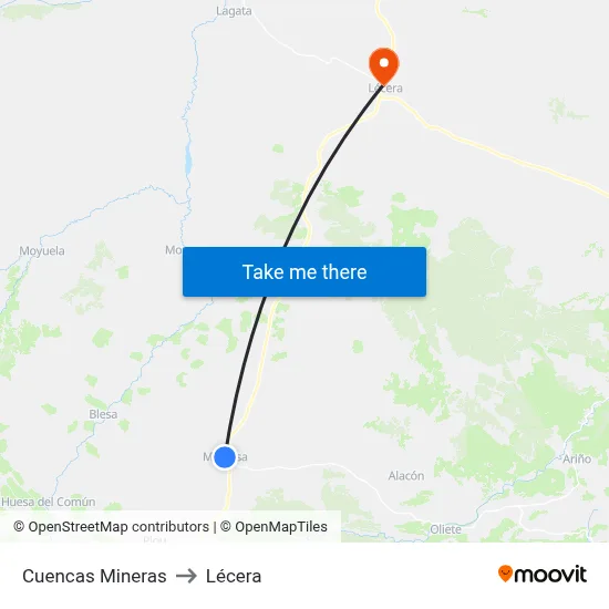 Cuencas Mineras to Lécera map