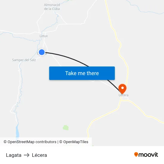 Lagata to Lécera map