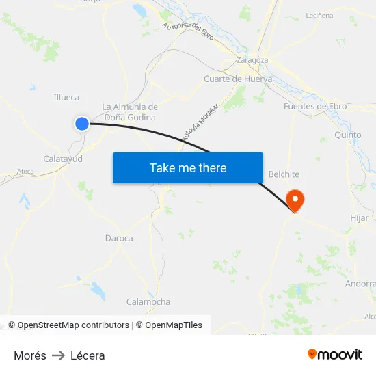 Morés to Lécera map