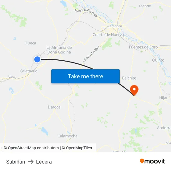 Sabiñán to Lécera map