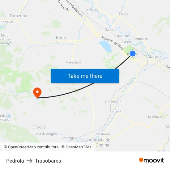 Pedrola to Trasobares map