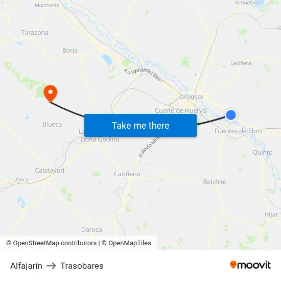 Alfajarín to Trasobares map