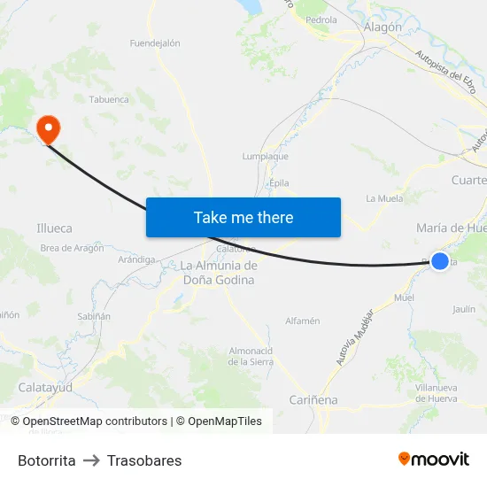 Botorrita to Trasobares map