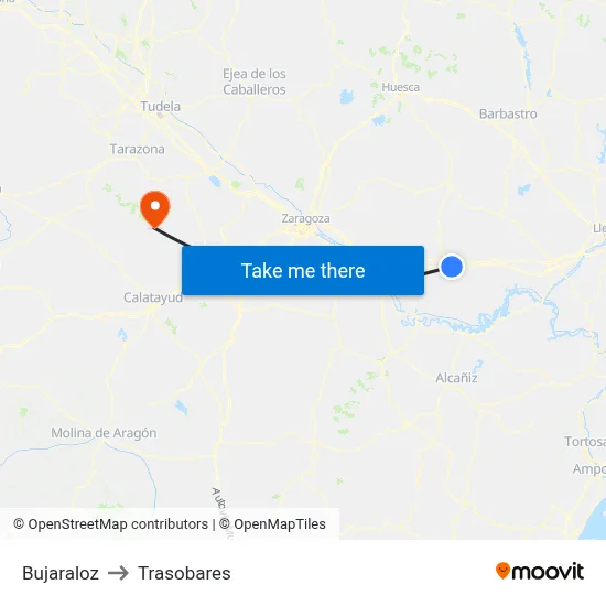 Bujaraloz to Trasobares map