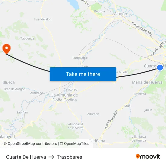 Cuarte De Huerva to Trasobares map