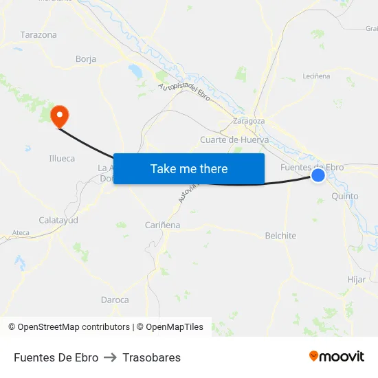Fuentes De Ebro to Trasobares map