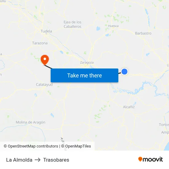 La Almolda to Trasobares map