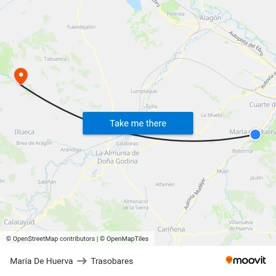 María De Huerva to Trasobares map
