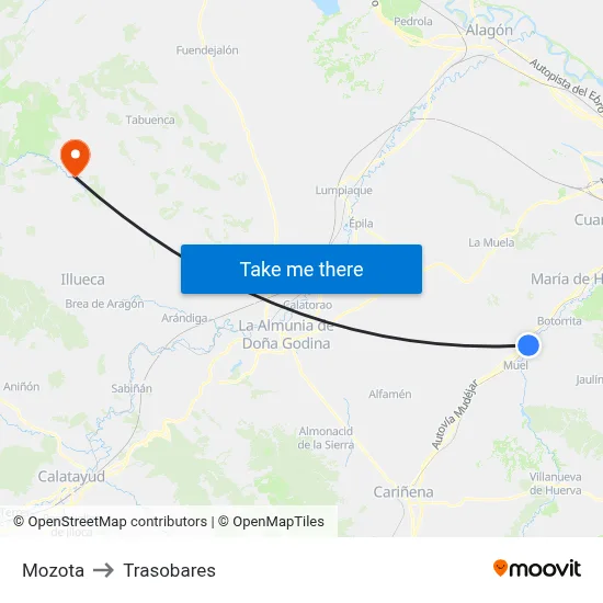 Mozota to Trasobares map