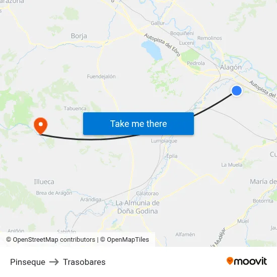 Pinseque to Trasobares map