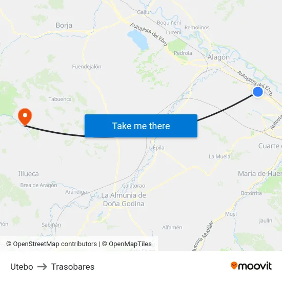 Utebo to Trasobares map