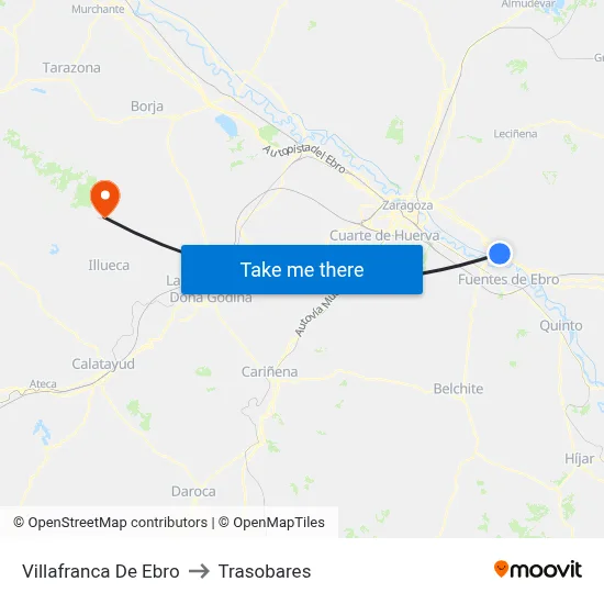 Villafranca De Ebro to Trasobares map