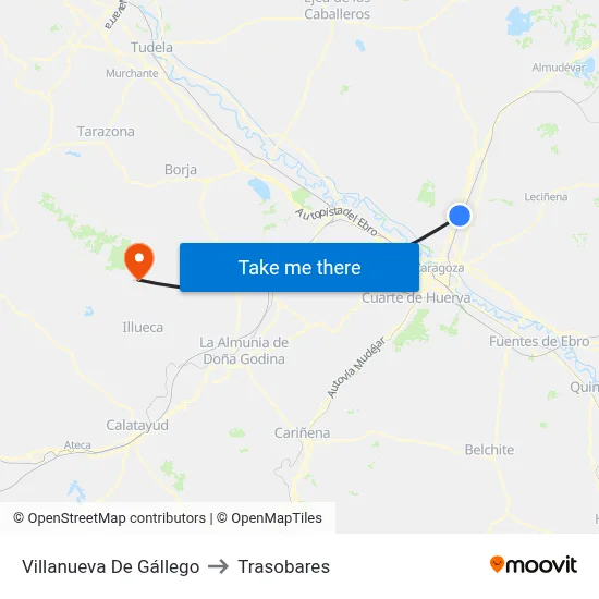 Villanueva De Gállego to Trasobares map