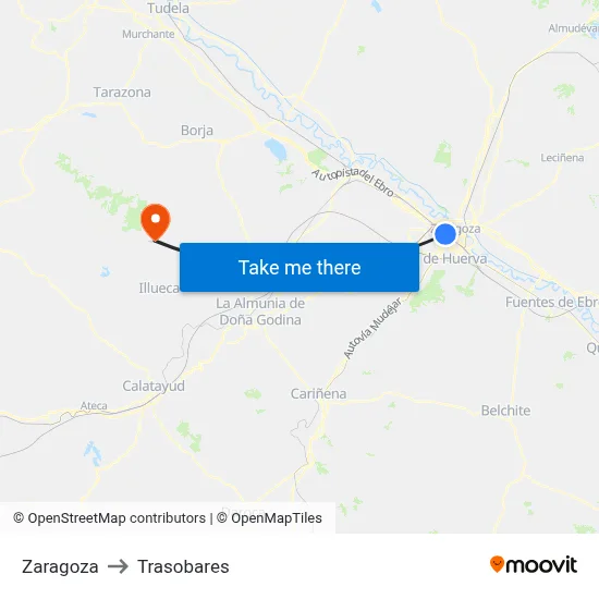 Zaragoza to Trasobares map