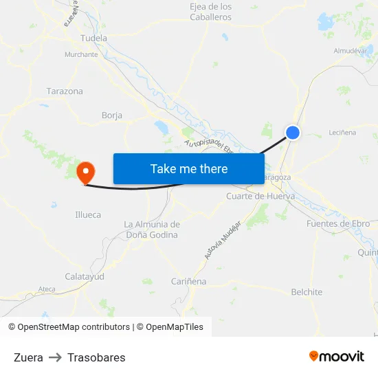 Zuera to Trasobares map