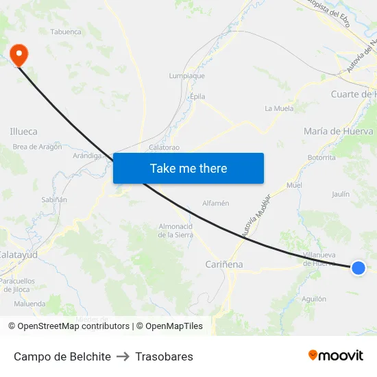 Campo de Belchite to Trasobares map