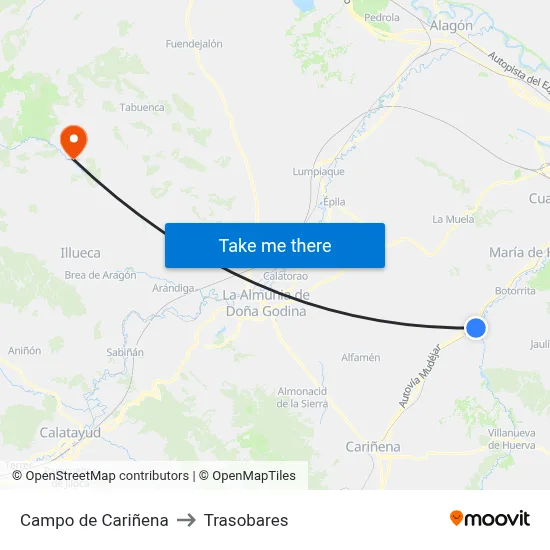 Campo de Cariñena to Trasobares map