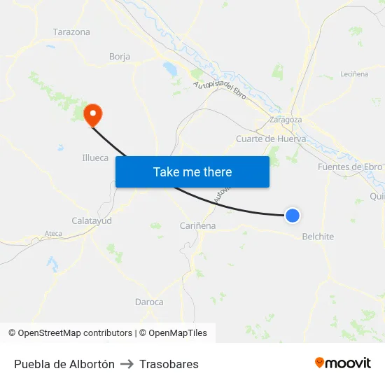 Puebla de Albortón to Trasobares map