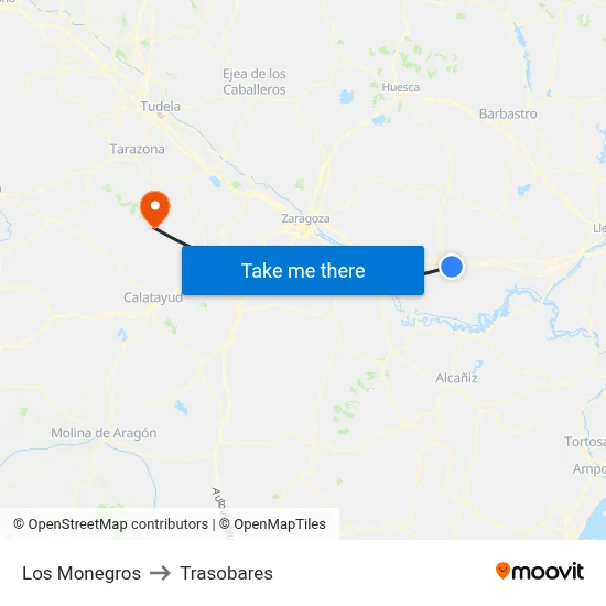 Los Monegros to Trasobares map